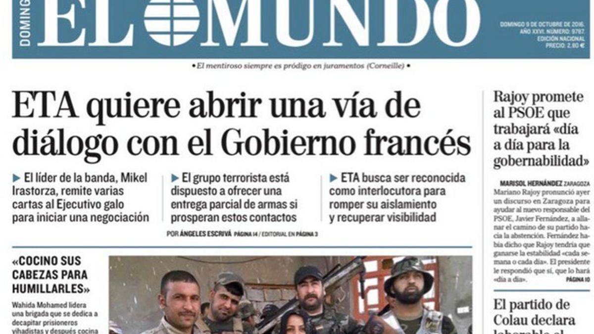 Portada El Mundo del 9 de octubre del 2016