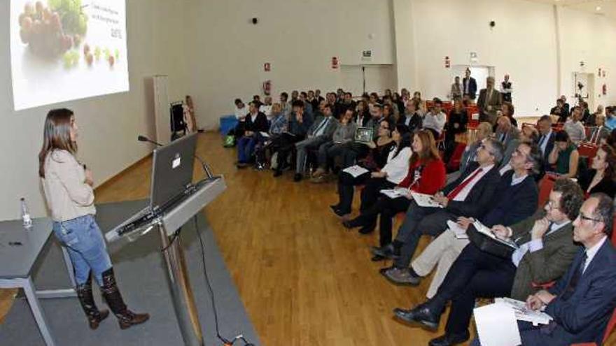 Francisco, de Gamifik, expone su proyecto ante el comité técnico, en primera fila, y compañeros.  // M. G. Brea