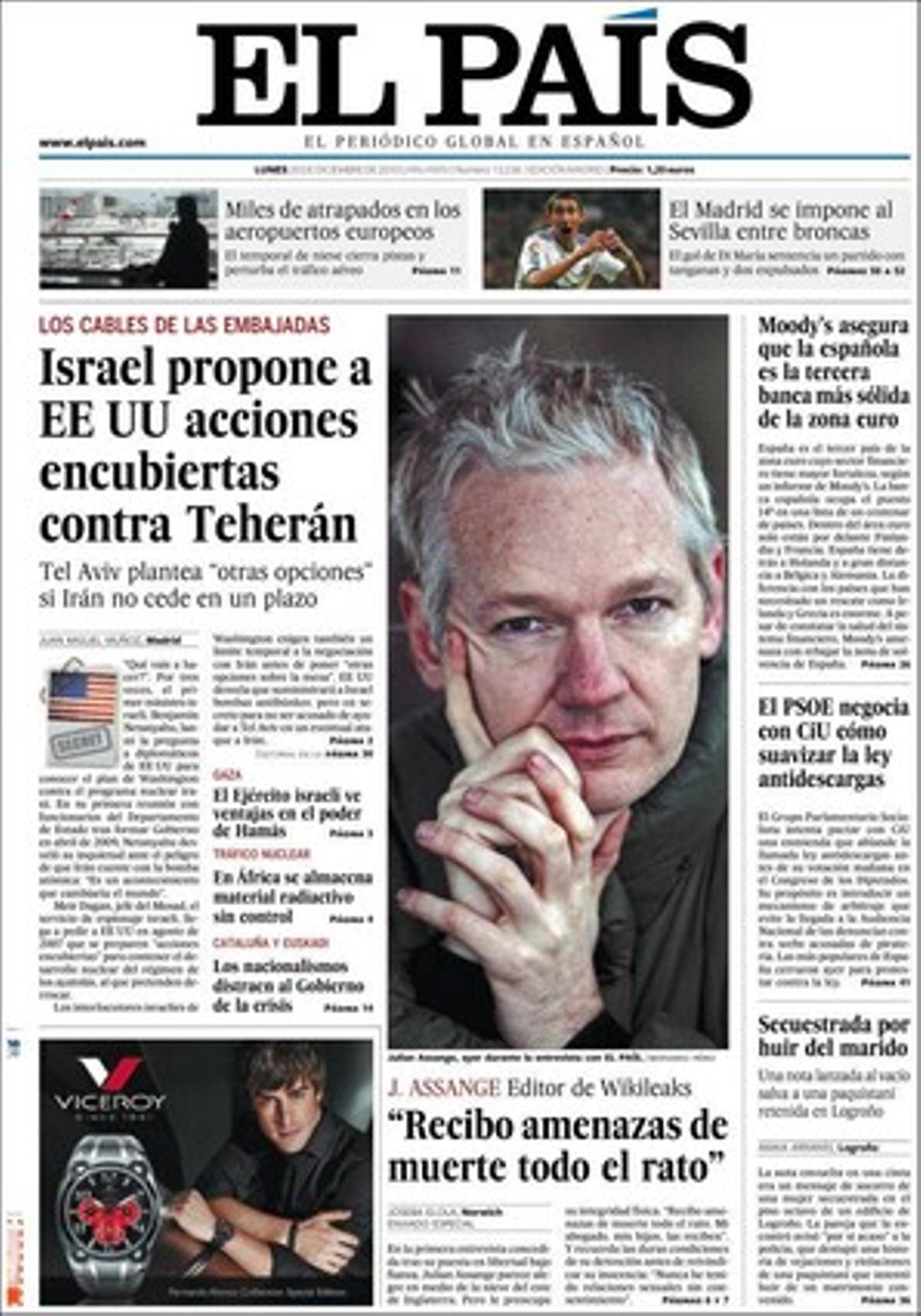 ’El País’ destaca també dins que la voluntat del PP de recolzar la candidatura d’Ernrique López segueix bloquejant el pacte amb el PSOE per renovar el Tribunal Constitucional; que alguns barons socialistes es distancien de les mesures anticrisi més dures de Rodríguez Zapatero; que el PSC alerta d’un acord secret entre Artur Mas i el PP; que Catalunya no té plantes de residus suficients per netejar l’abocador de Can Planas (Cerdanyola), una bomba ecològica de més de mig milió de metres cúbics de residus tòxics; i que els veïns de Palomares (Almeria) exigeixen que es netegin de plutoni els 50.000 metres cúbics afectats per la caiguda de dues bombes atòmiques el 1966.