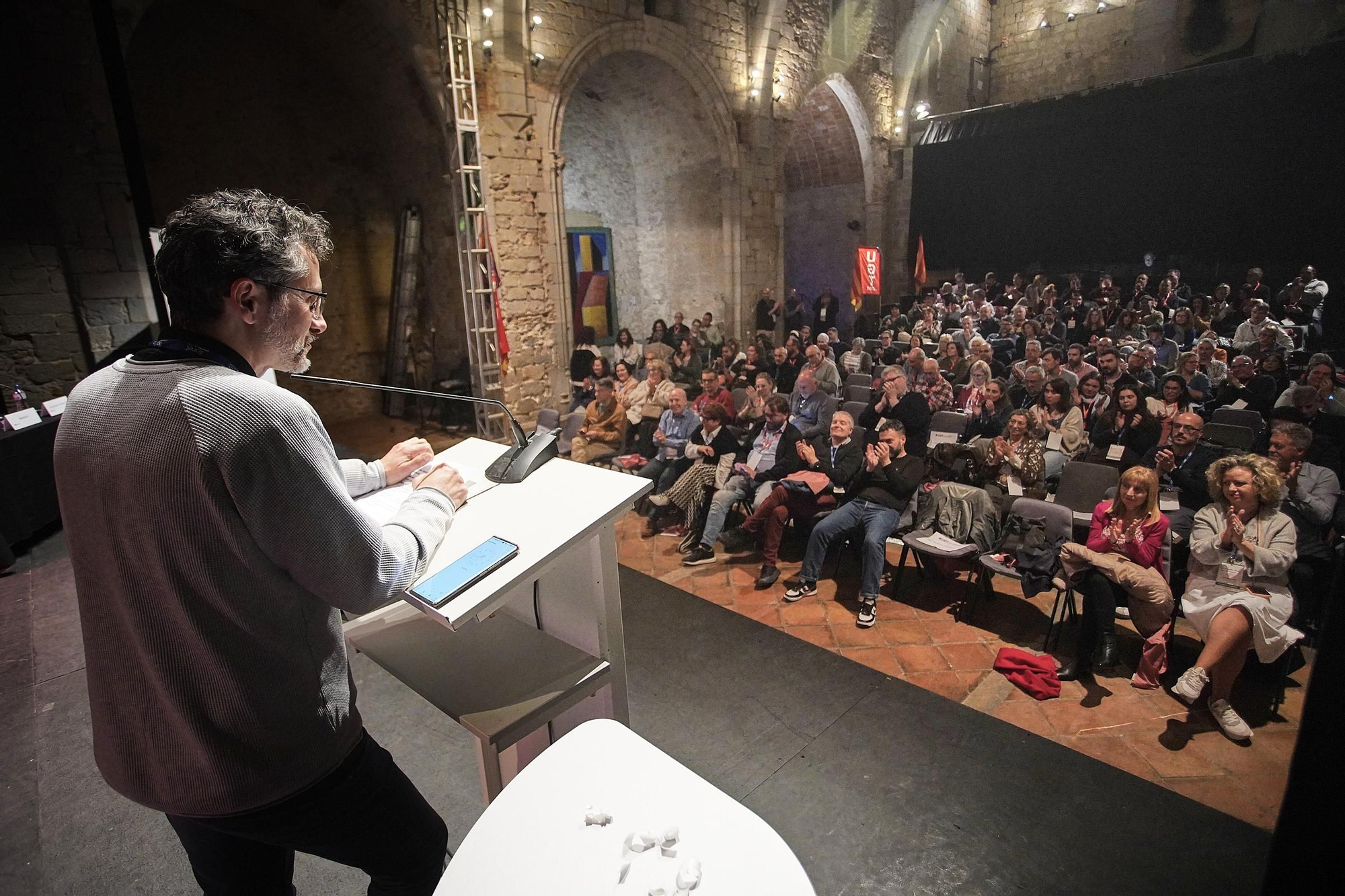 El secretari general d'UGT a Girona, Maxi Rica, en la seva intervenció al congrés