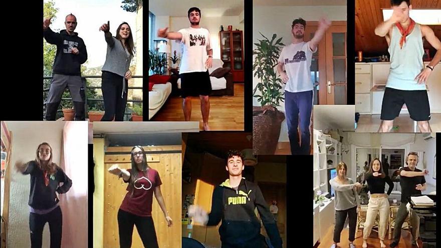 Els monitors de l&#39;esplai Xiruques del Roc de la Mel de Casserres fan una coreografia per als infants confinats