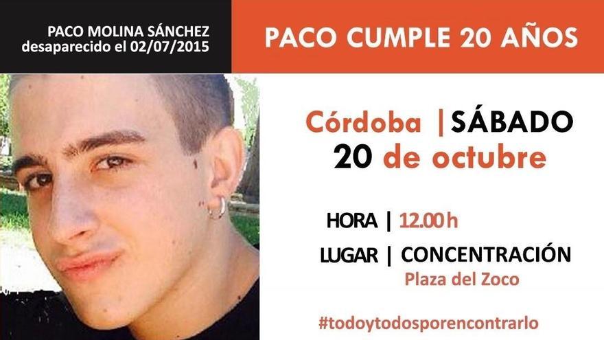 Convocan este sábado una concentración por el 20 cumpleaños de Paco Molina, desparecido hace más de tres años