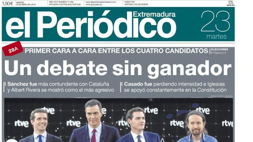 Esta es la portada de EL PERIÓDICO EXTREMADURA correspondiente al día 23 de abril del 2019