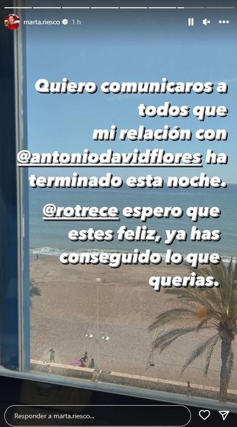 Marta Riesco anuncia su ruptura con Antonio David Flores