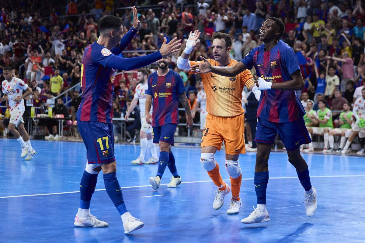 FC Barcelona vs El Pozo Murcia segundo partido de series final de la liga Futbol Sala LNFS al mejor de 5 con 1-0 a favor del FCB Foto: Dani Barbeito Futsal Palau Blaugrana. erick mendoça . matheus rodrigues . didac vila . mamadou toure. barça. division honor 2025/2026 barça . el pozo murcia. play off . final. euforia. palau blaugrana