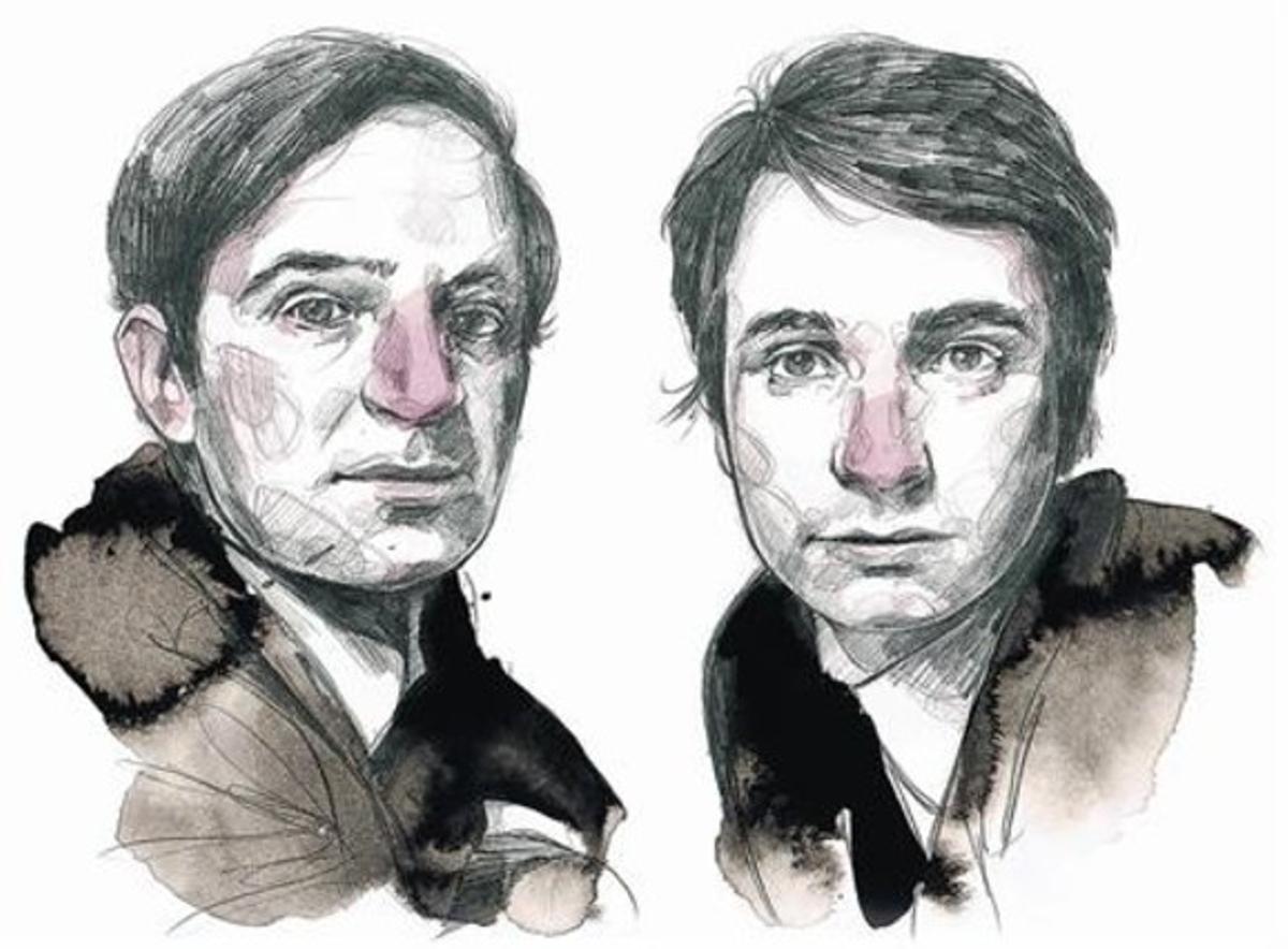 LLAPIS, AQUAREL·LA I TINTA 3Truffaut i el seu actor fetitxe, Jean-Pierre Léaud (dreta), que va encarnar el personatge d’Antoine Doinel, l’àlter ego del cineasta, sota el pinzell de Bonet.