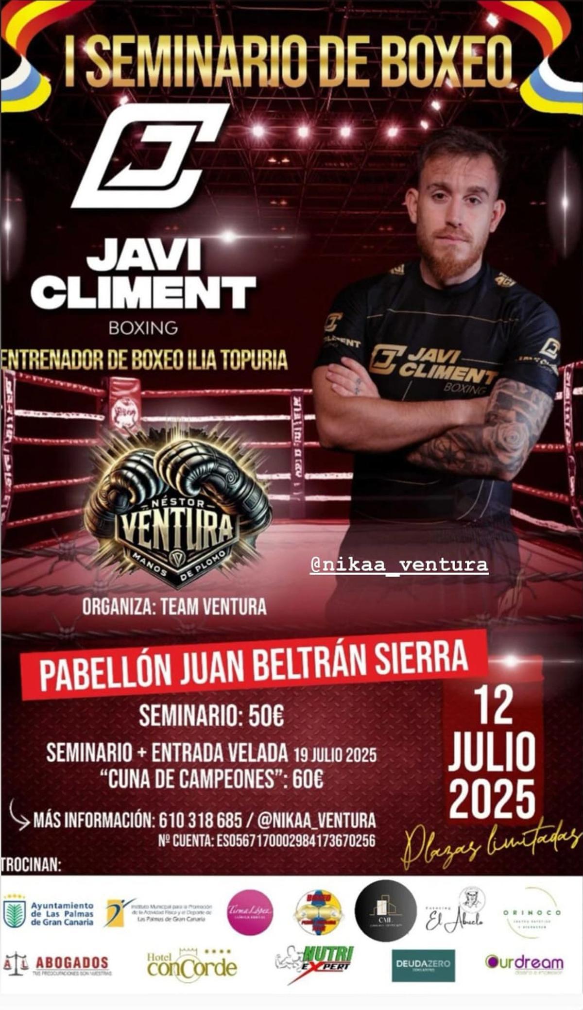 Cartel del I Seminario de Boxeo de Javi Climent.
