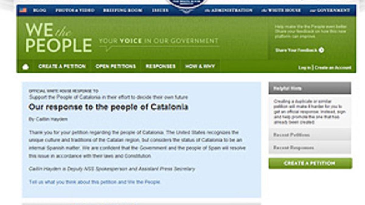 Respuesta a la petición del referendo de autodeterminación de Catalunya en la web de la Casa Blanca.