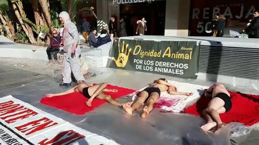 Concentración de animalistas contra la industria peletera en el centro de Murcia