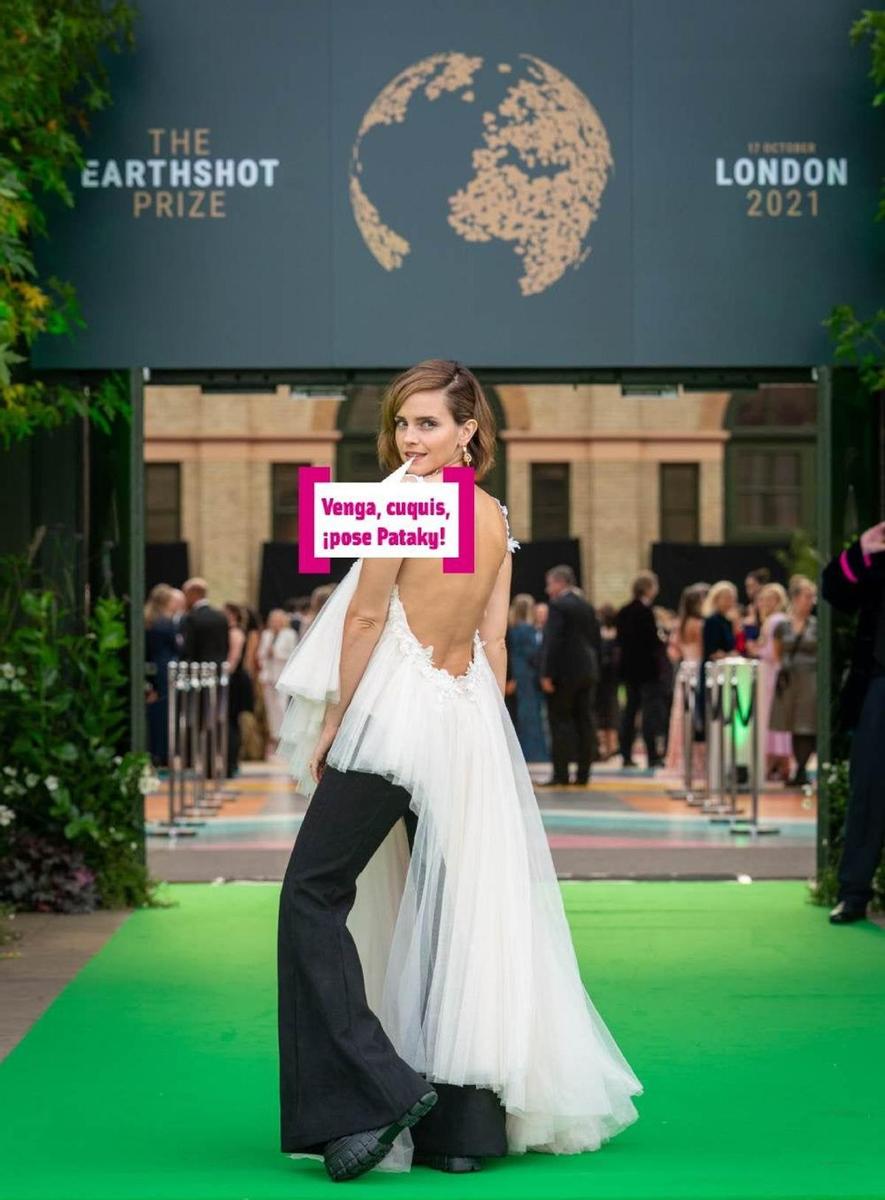 Emma Watson con vestido de novia reciclado y pose Pataky