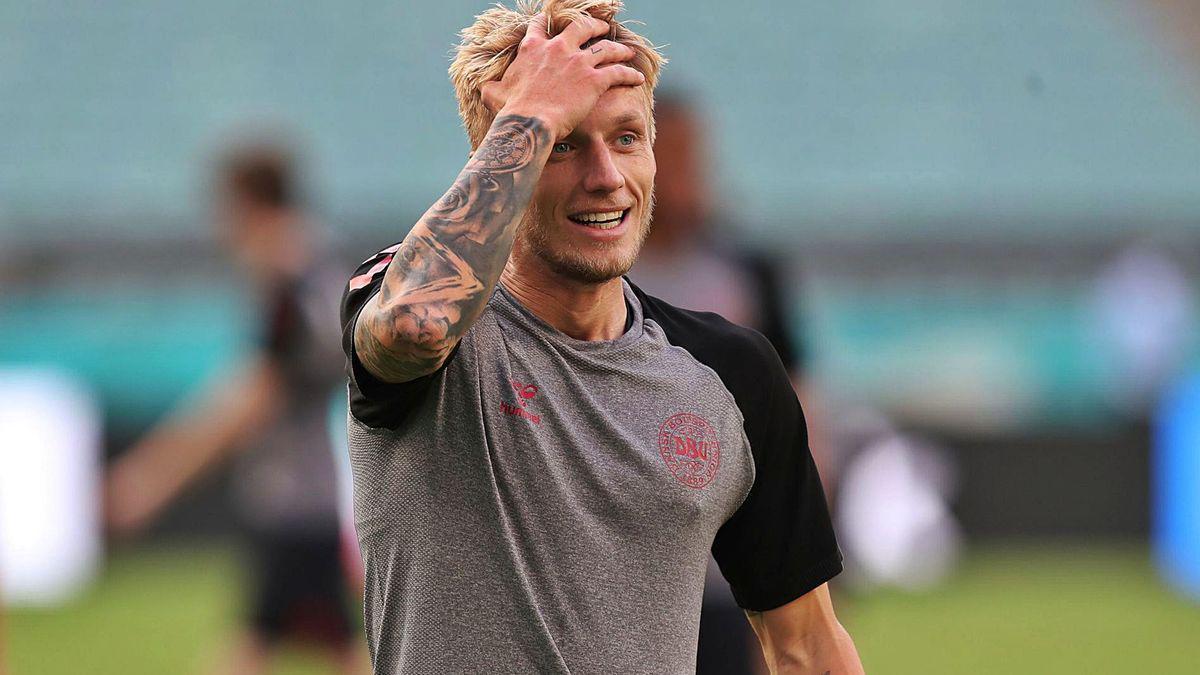 Daniel Wass, con gesto de sorpresa (Dinamarca)