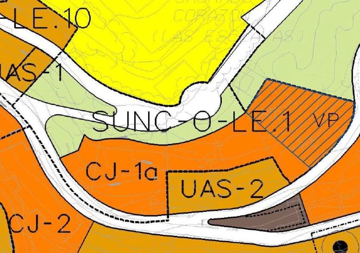 Imagen de la ficha urbanística SUNC-O-LE 1 ‘Las Esclavas’, del PGOU de 2011, en la ladera del Monte de Las Esclavas.