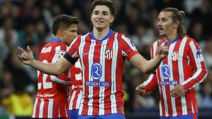 Julián Álvarez, en una foto de archivo tras marcar un gol en esta temporada. EFE/Juanjo Martín. (Atlético Madrid)