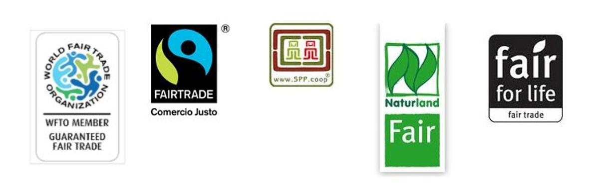 Fair gehandelte Produkte in Spanien tragen eines dieser fünf Fairtrade-Logos.