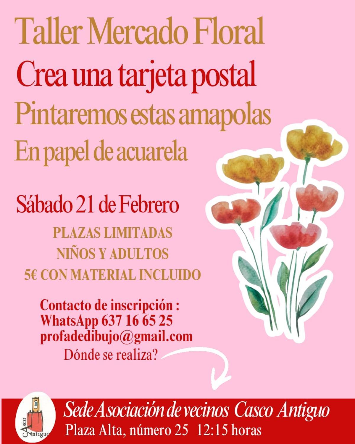 Taller de tarjetas postales en el mercado floral de la plaza Alta de Badajoz.