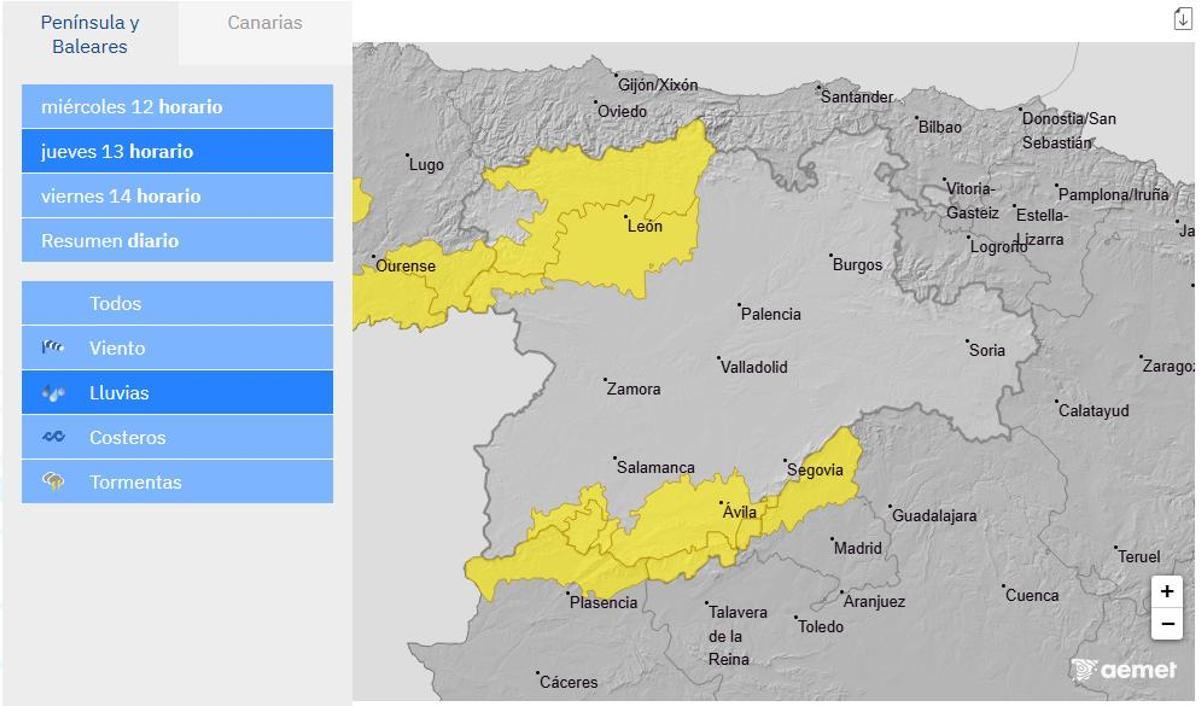 Avisos referentes a lluvias para el 13 de noviembre en Castilla y León