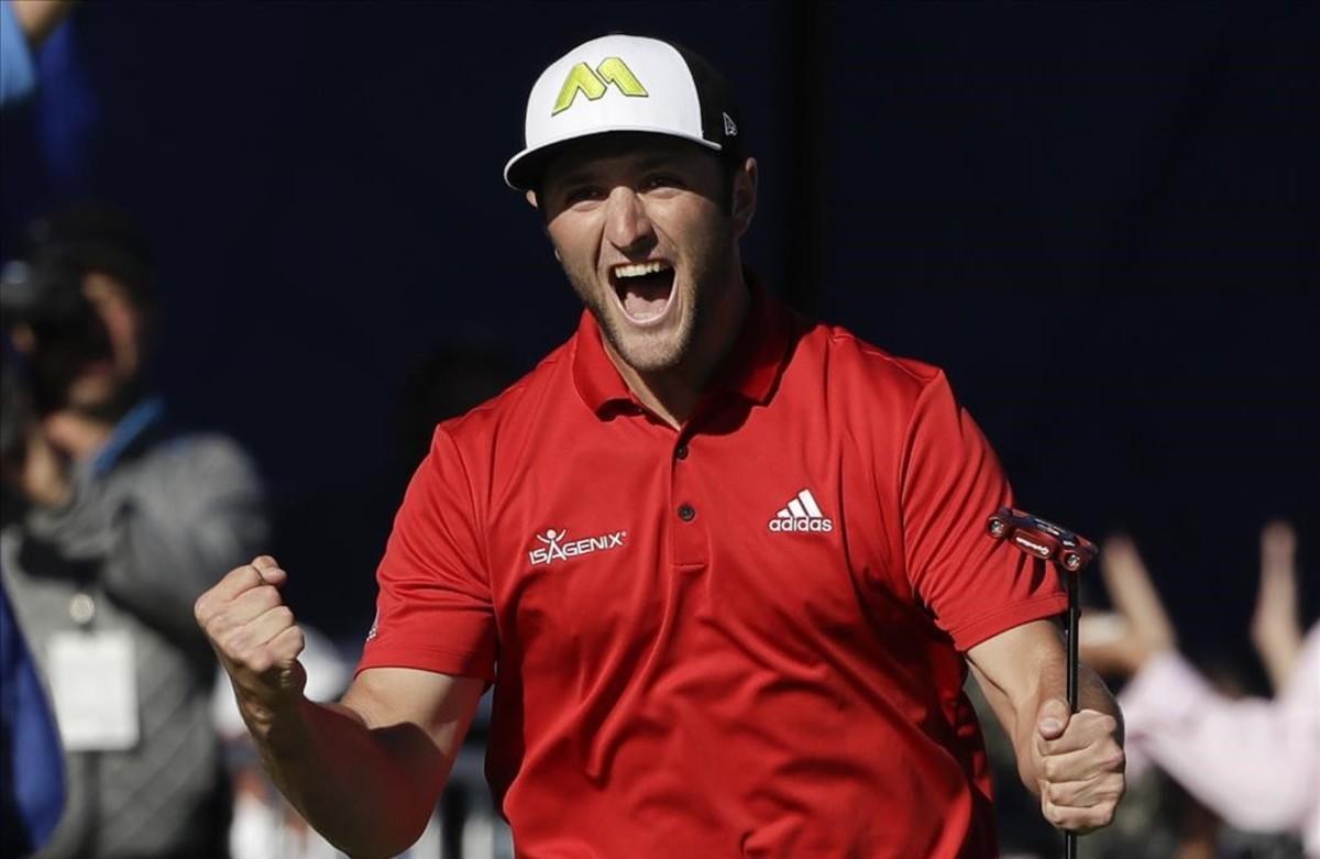 lmendiola37103562 jon rahm  of spain  reacts after making a putt for eagle on 170130202201