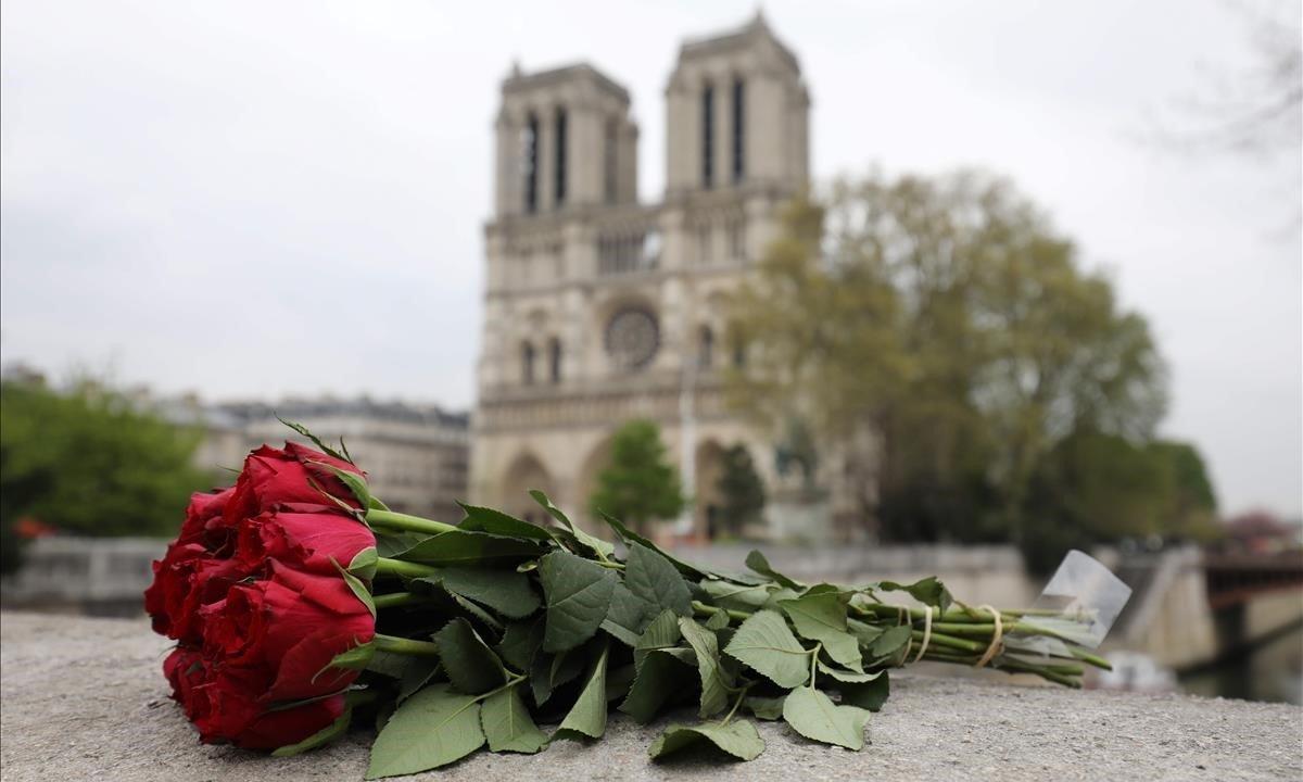 zentauroepp47783519 roses have been laid near notre dame de paris cathedral a da190416183832