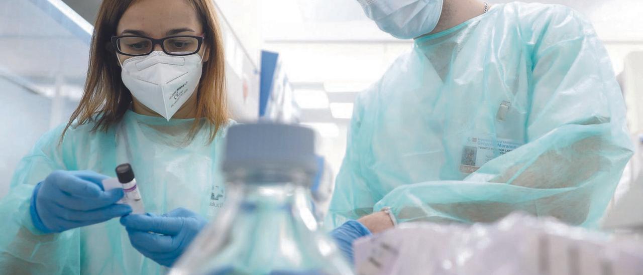 Dos técnicos trabajan con pruebas PCR de viruela del mono. | EUROPA PRESS