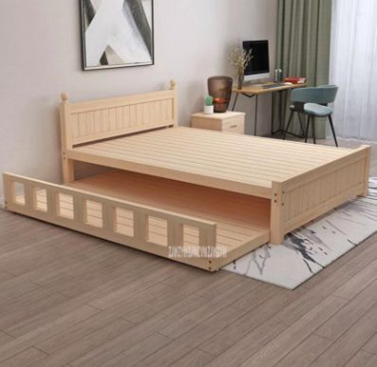 Estructura de cama de madera con cajonera