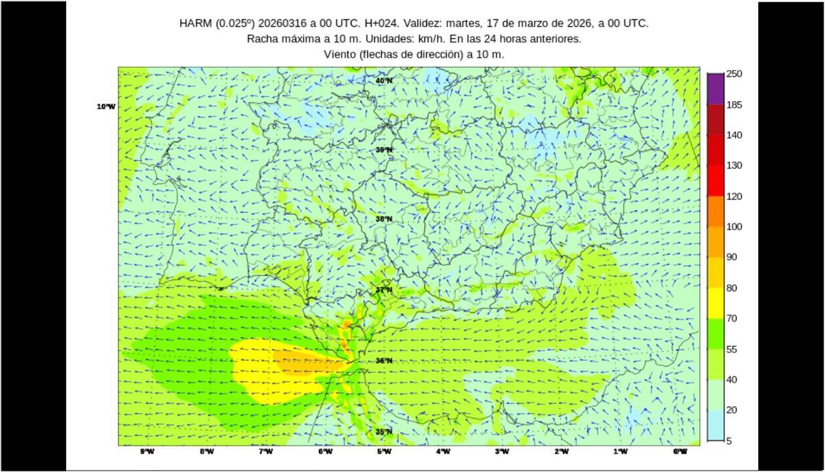 Rachas de viento en Andalucía hoy martes, 17 de marzo.