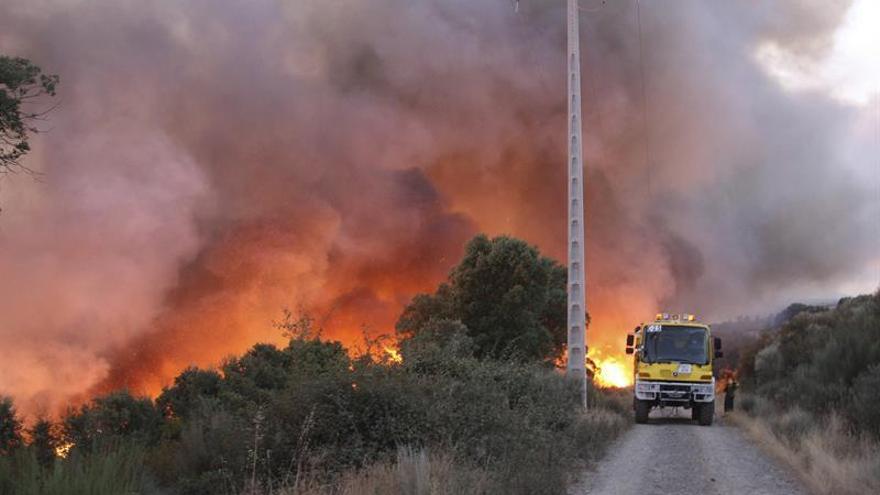 Medios de Castilla y León y Extremadura intentan controlar un fuego en Salamanca cerca de Las Hurdes