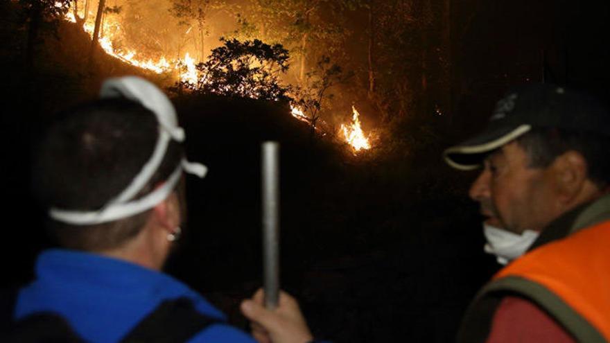 Incendio forestal en Cotobade (Pontevedra) anoche.