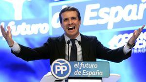 Pablo Casado, durante su discurso como candidato a la presidencia del PP.