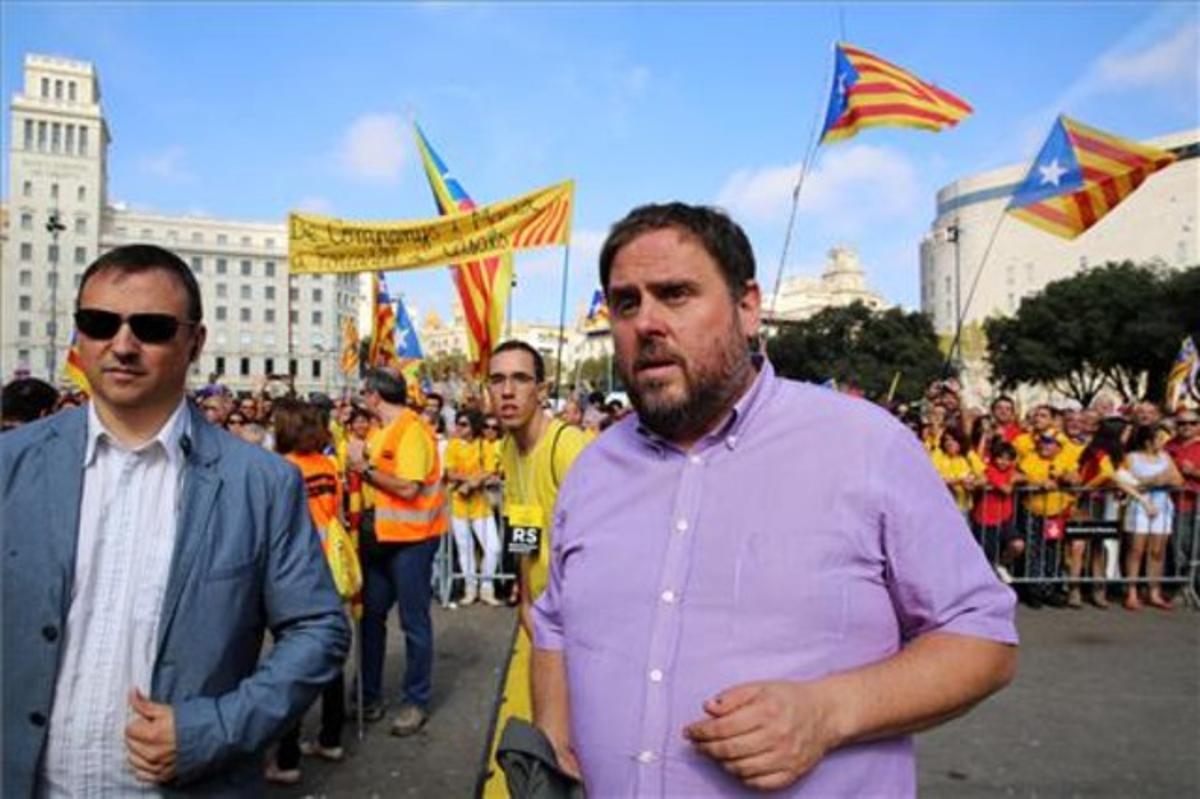 Junqueras en l’acte central de la campanya ’Ara és l’hora’ a la plaça de Catalunya de Barcelona.