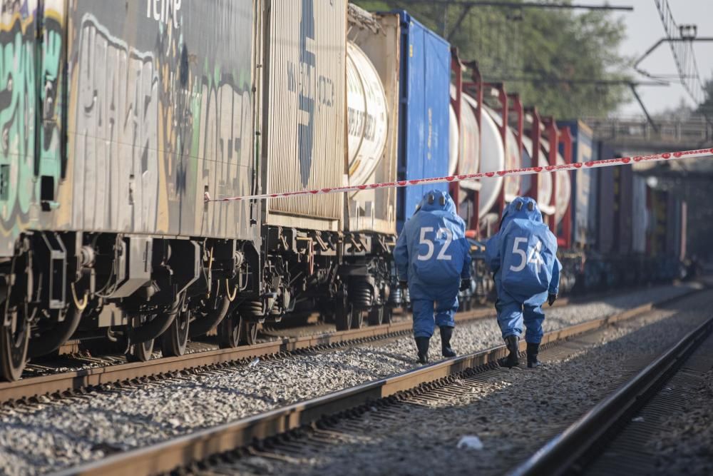 Fuita d'una matèria perillosa en un tren de mercaderies a Riudellots de la Selva