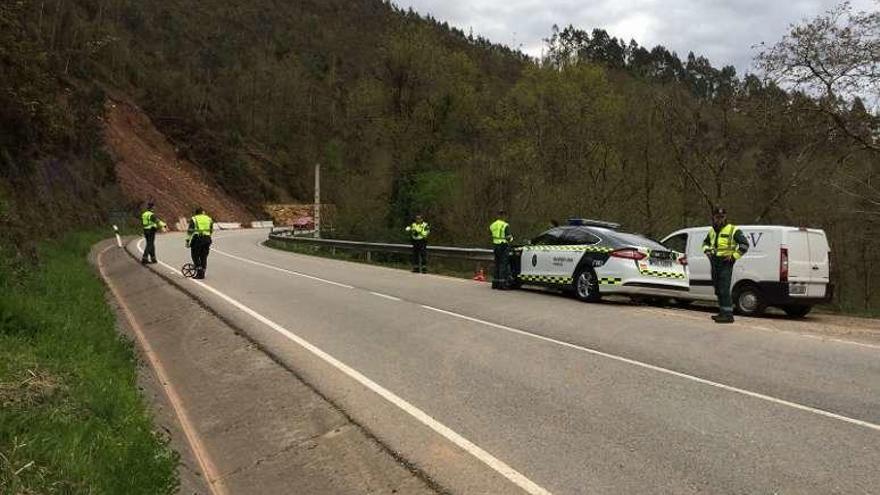 La Guardia Civil en el lugar del accidente, en la AS-255.