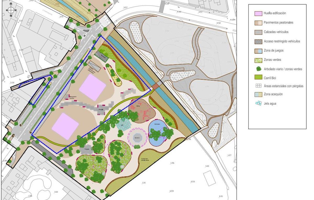 Imagen de la nueva distribución del parque, en las que se eliminan zonas verdes para conectar las torres con la playa y la bahía