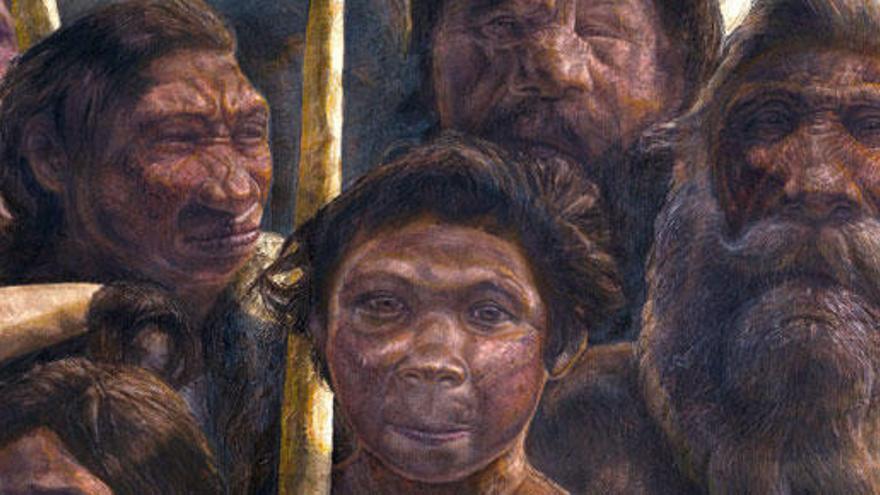 Dibujo de los homínidos de Atapuerca.