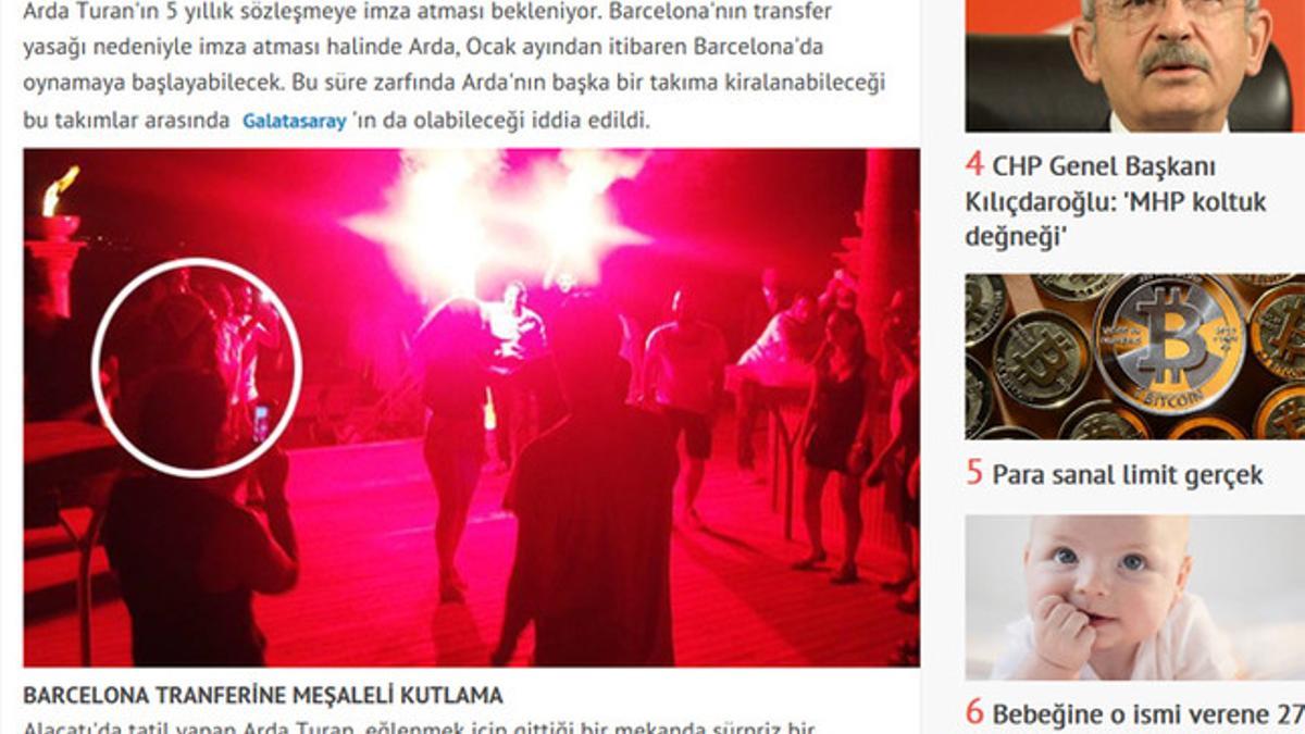 El periódico turco Hürriyet informó de la fiesta de Arda Turan