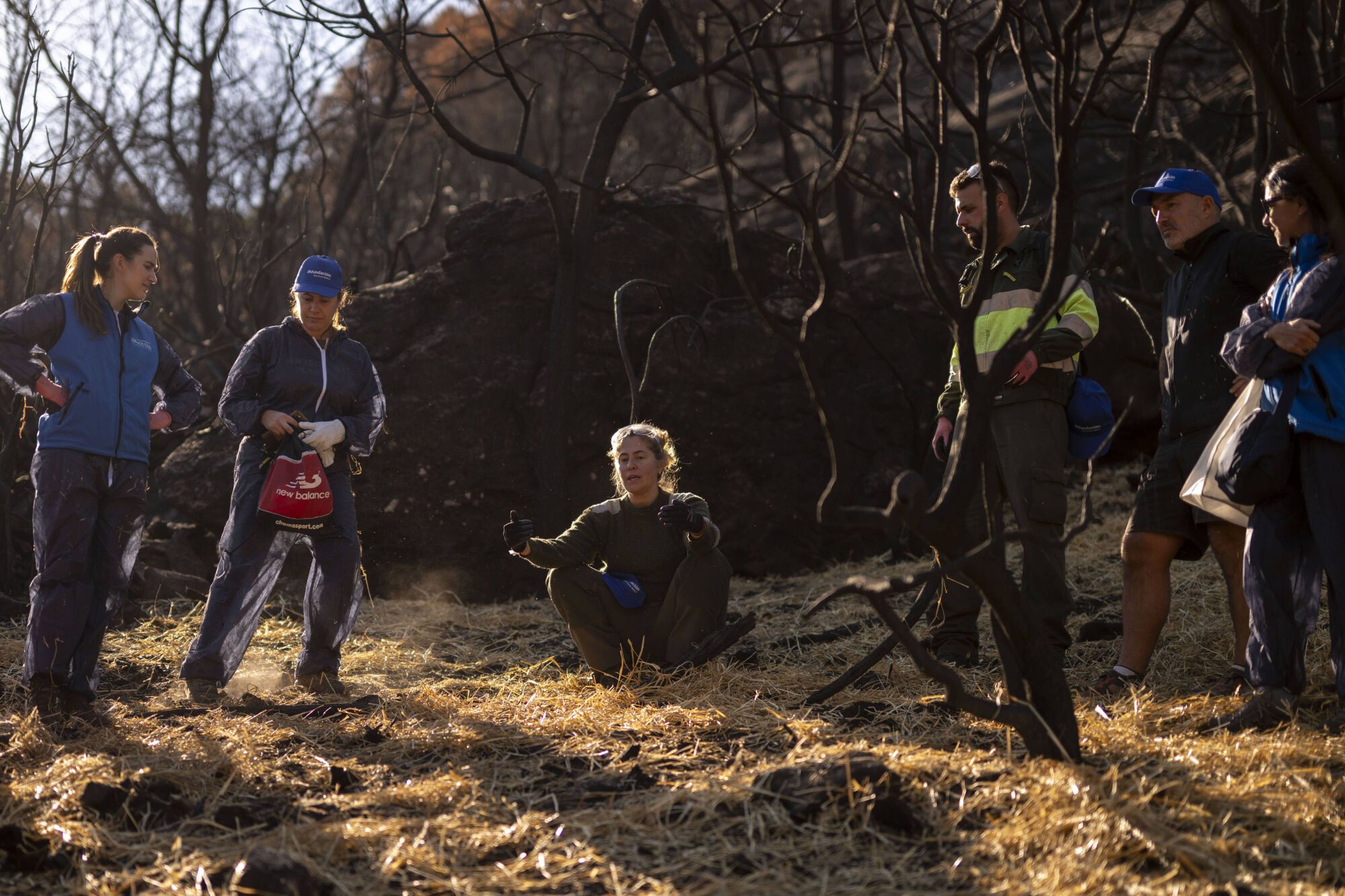 MANZANEDA (OURENSE). LOS VOLUNTARIOS COMIENZAN SU TRABAJO PARA CONSTRUIR ESTRUCTURAS QUE IMPIDAN QUE LAS LLUVIAS ARRASTREN EL TERRENO CALCINADO POR LOS INCENDIOS FORESTALES QUE AFECTARON A GALICIA EN AGOSTO.