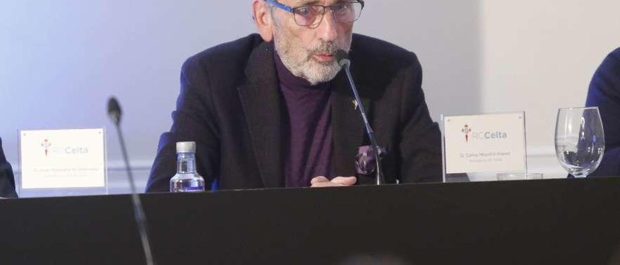 Carlos Mouriño, presidente del Celta, durante la última junta de accionistas del club. // Alba Villar
