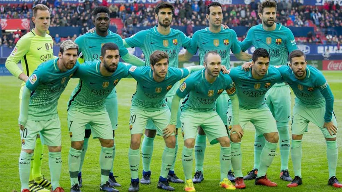 El equipo del FC Barcelona que se impuso 0-3 en Pamplona ante Osasuna el 10 de diciembre de 2016