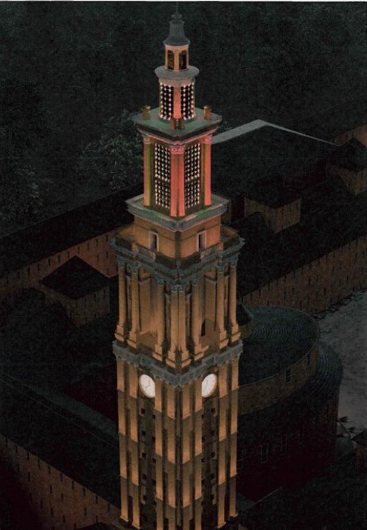 Una recreación de la torre, con la iluminación que se propone incorporar.