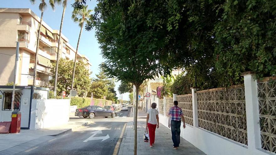 Al contrario que en un brindis, las copas de la foto no tintinean al chocar sino que una de ellas, la de la delgada acacia, parece al borde del colapso por el abrazo de boa de un algarrobo que sale de la tapia de la urbanización Las Palmeras para desparramarse por las alturas del Paseo de las Acacias. El Ayuntamiento reurbanizó la calle a comienzos de año y a final de febrero ya lucían las acacias -en realidad, robinias o falsas acacias-. Es una pena que a los pocos meses de su plantación, esté en riesgo de perderse una de ellas.