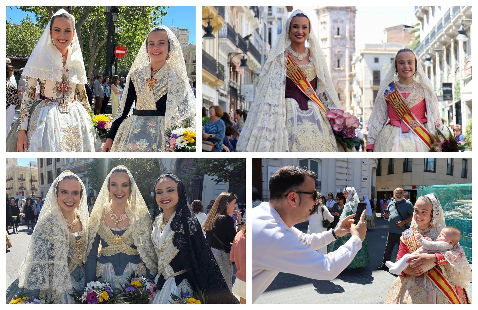 Berta, Lucía y las falleras de 2024 en la Ofrenda de San Vicente Ferrer