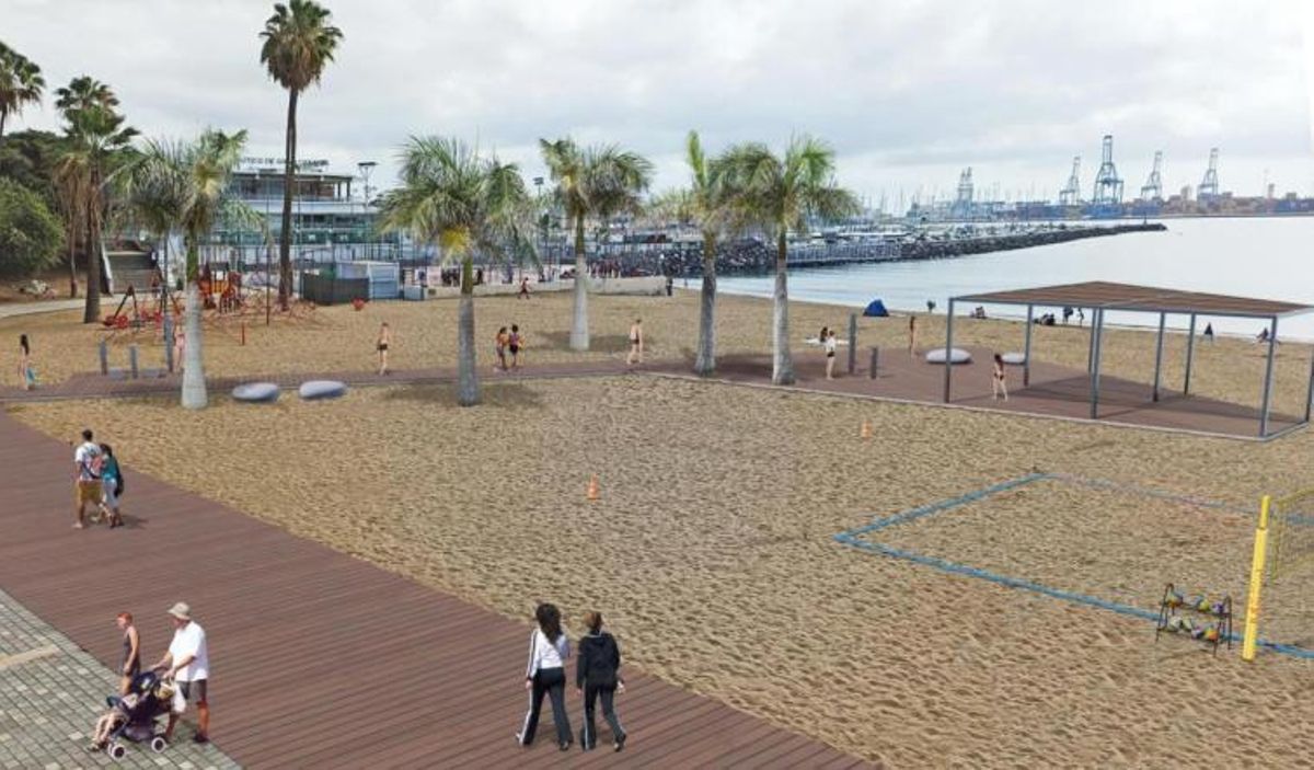 Imagen modelo de cómo quedará la playa de Las Alcaravaneras tras la reforma.