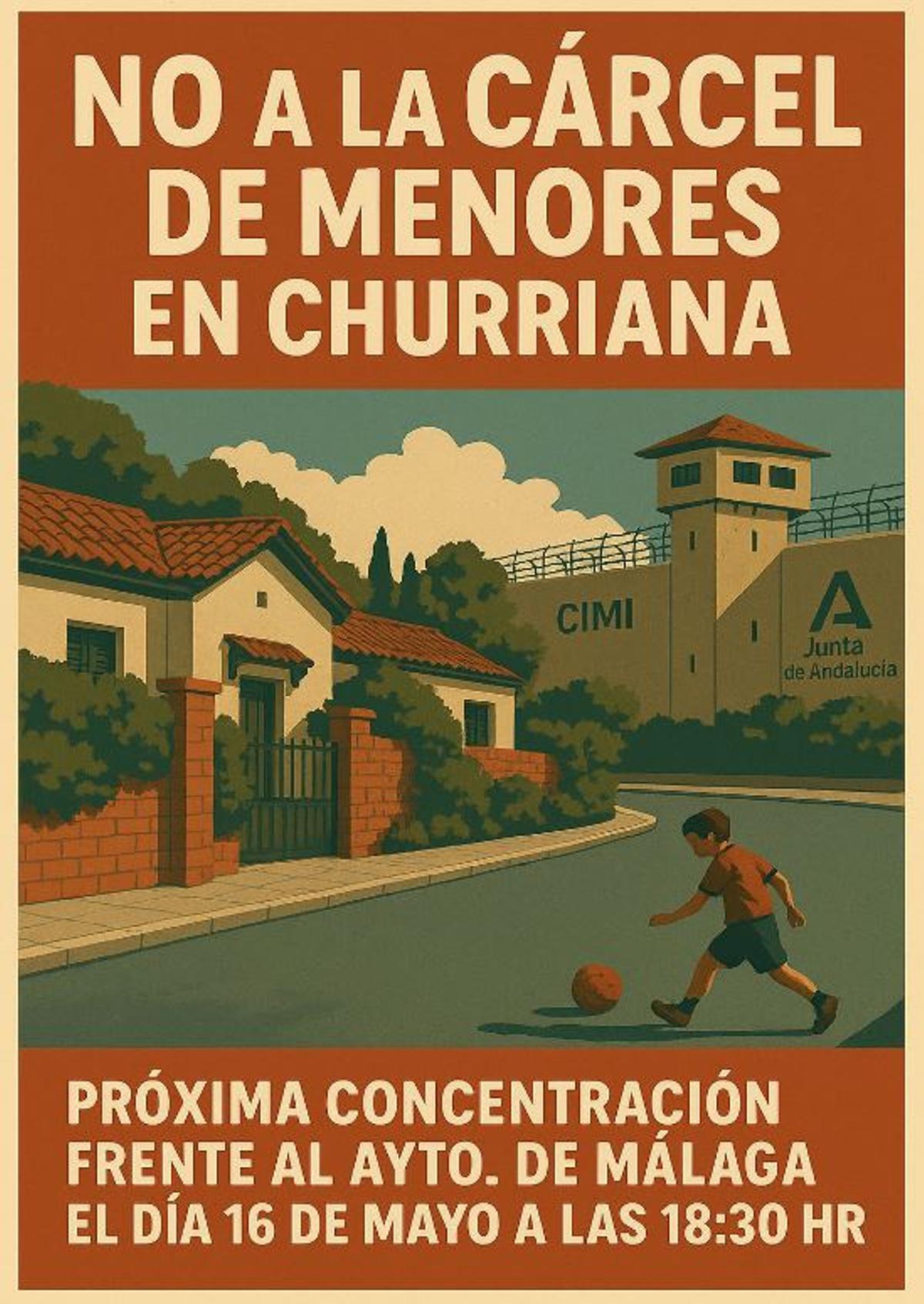 Cartel de la convocatoria de protesta contra el CIMI de Churriana.