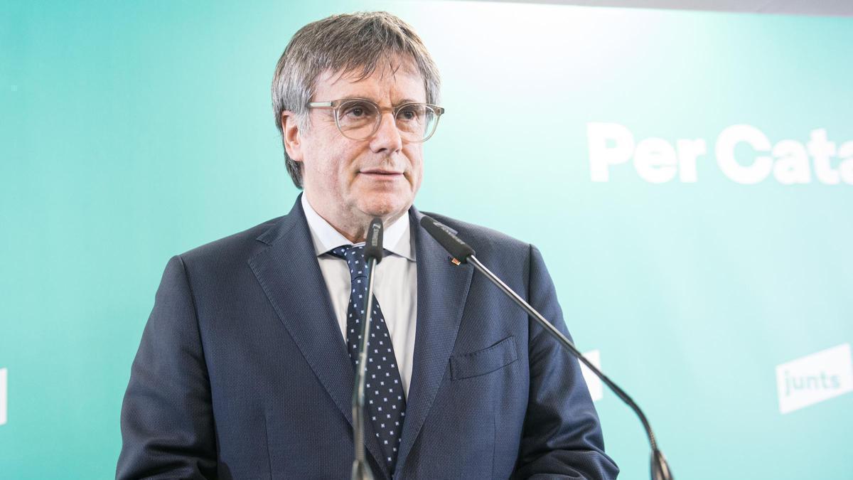 El president de Junts, Carles Puigdemont, durant una roda de premsa en una imatge d'arxiu.