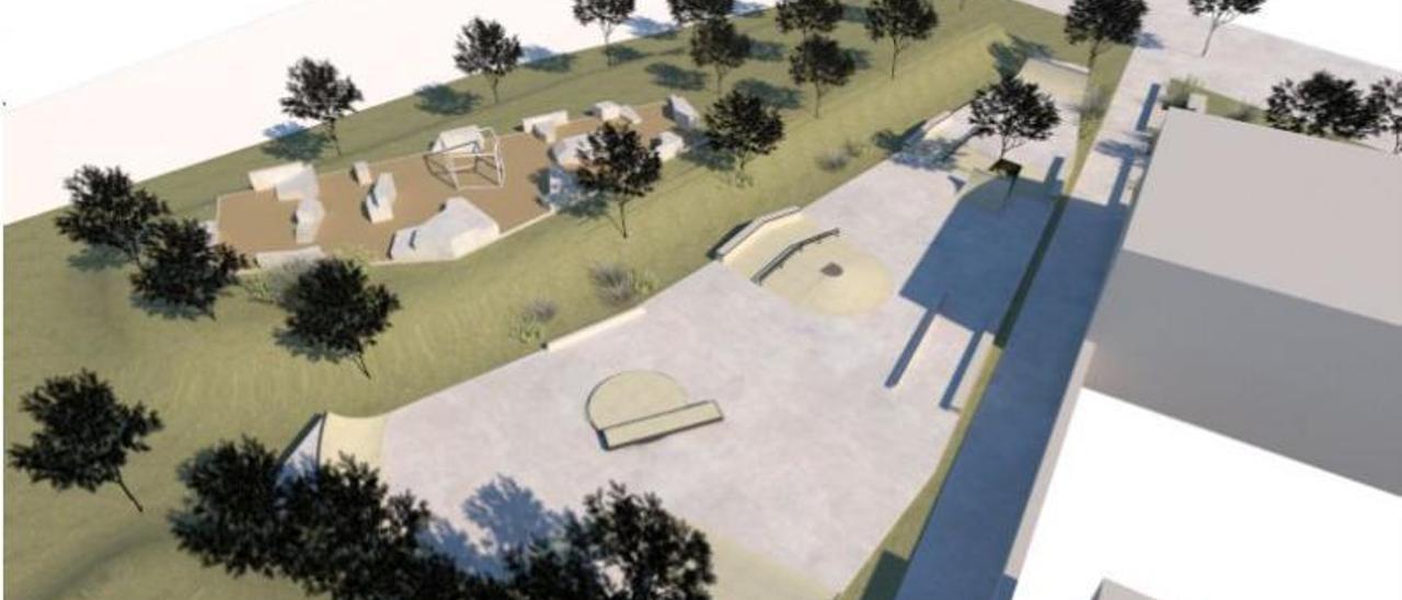 Una reacreación de la intervención proyectada para el Parque Urbano Lugrís en Bueu. |   // SR SKATEPARKS