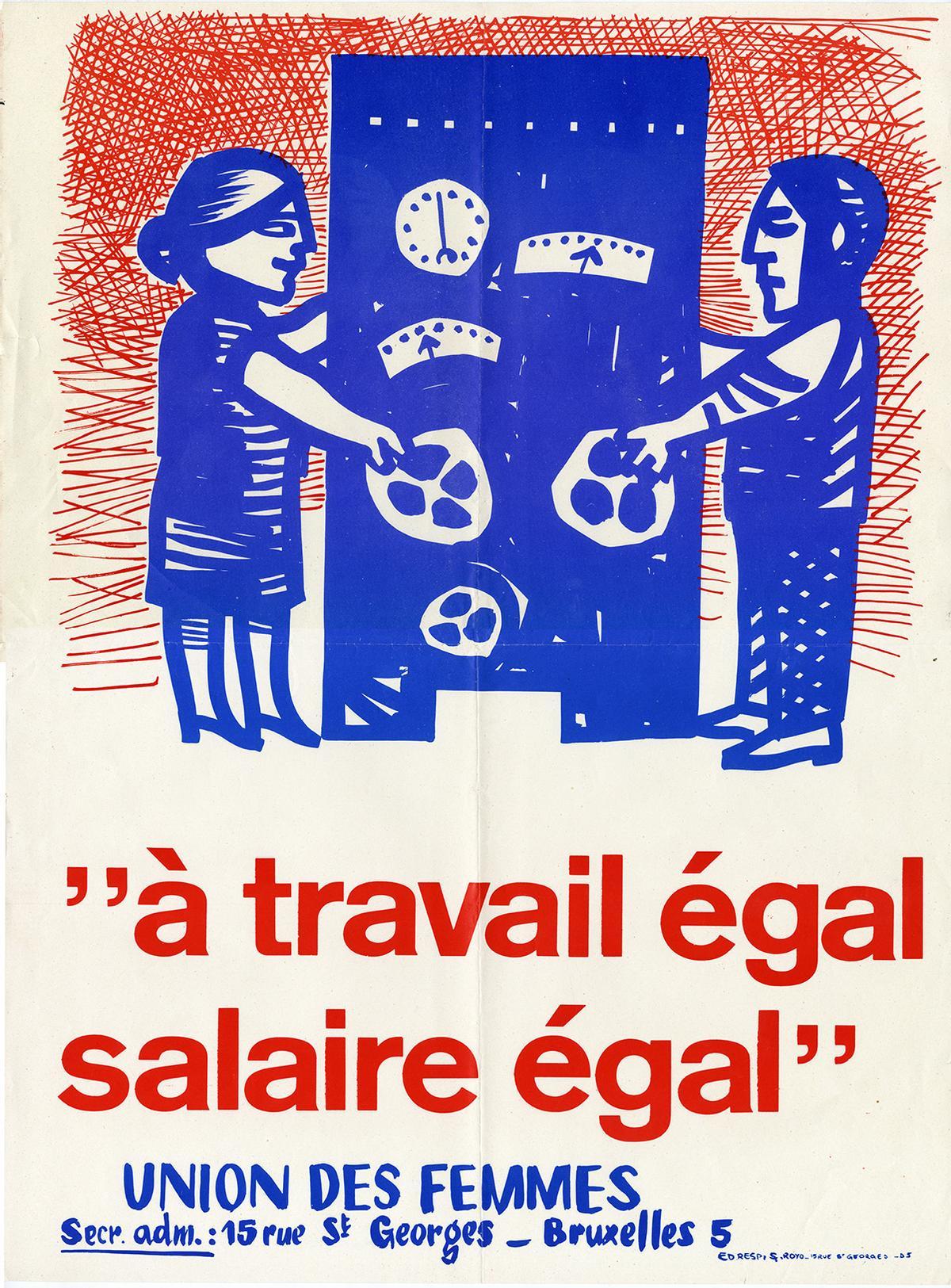 Cartel de la huelga de 1966, en Bélgica, reclamando igualdad salarial. 