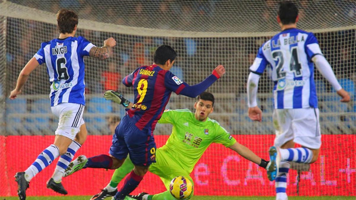 Suárez, en el partido de la primera vuelta en Anoeta