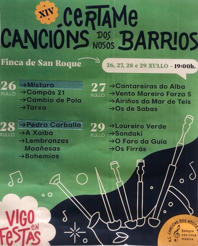 Cartel del XIV Certame Cancións dos Nosos Barrios de Vigo.