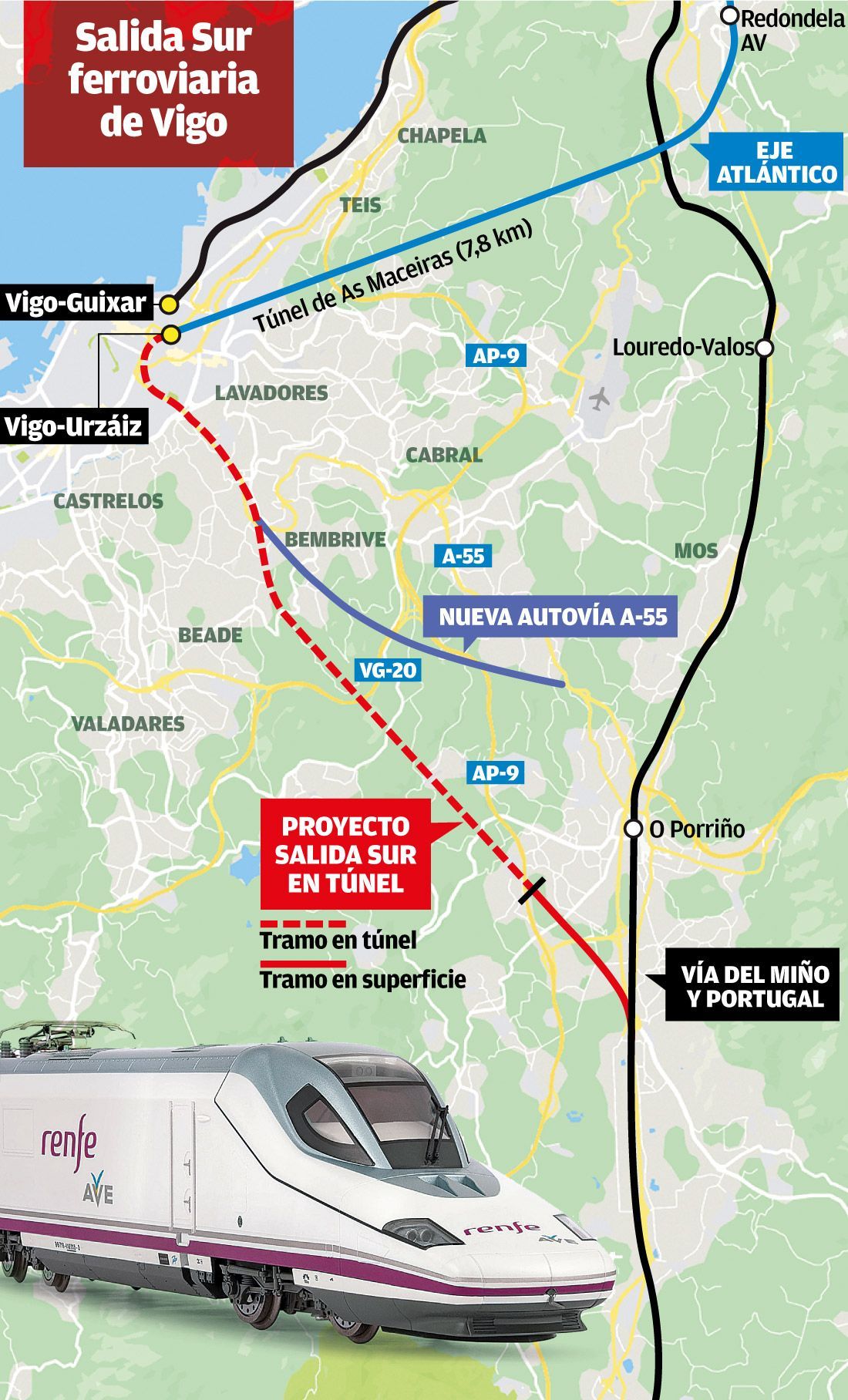 Futura salida sur ferroviaria de Vigo en túnel hasta Porriño