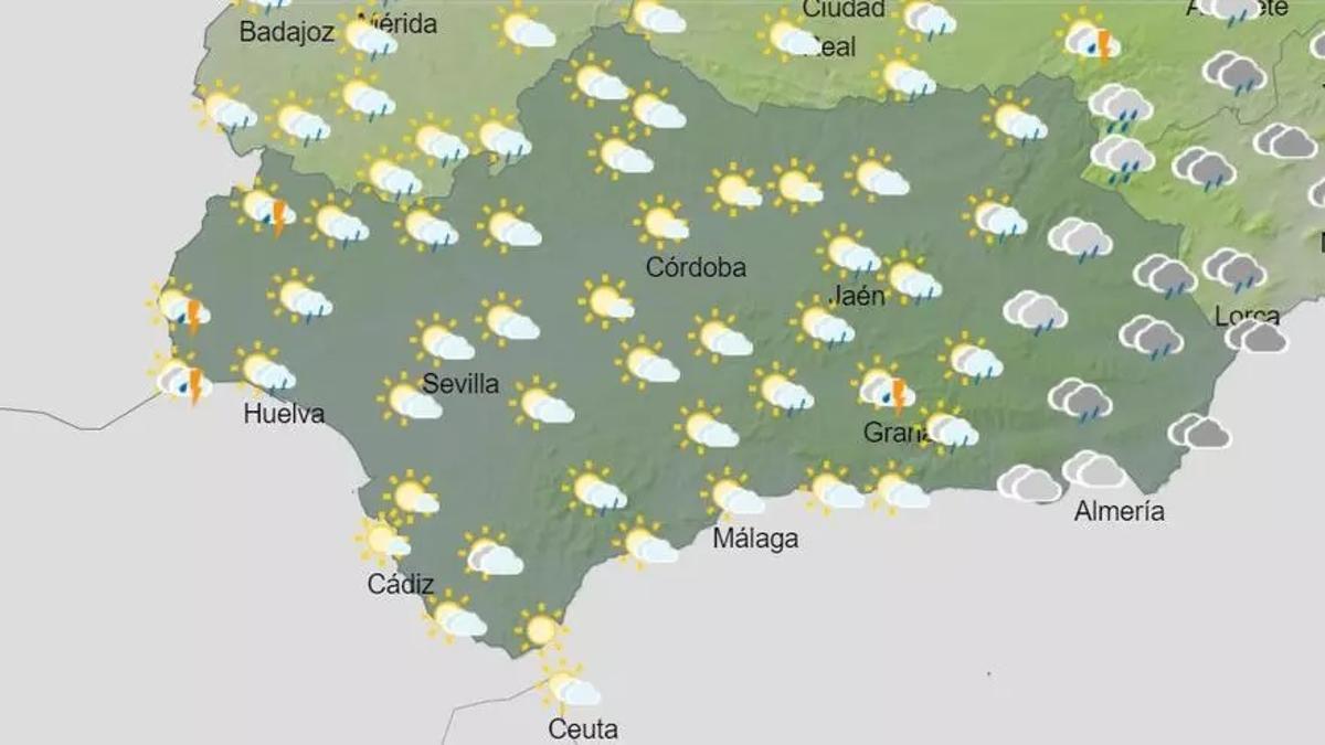 El tiempo en Andalucía de 12.00 a 18.00 horas este domingo.