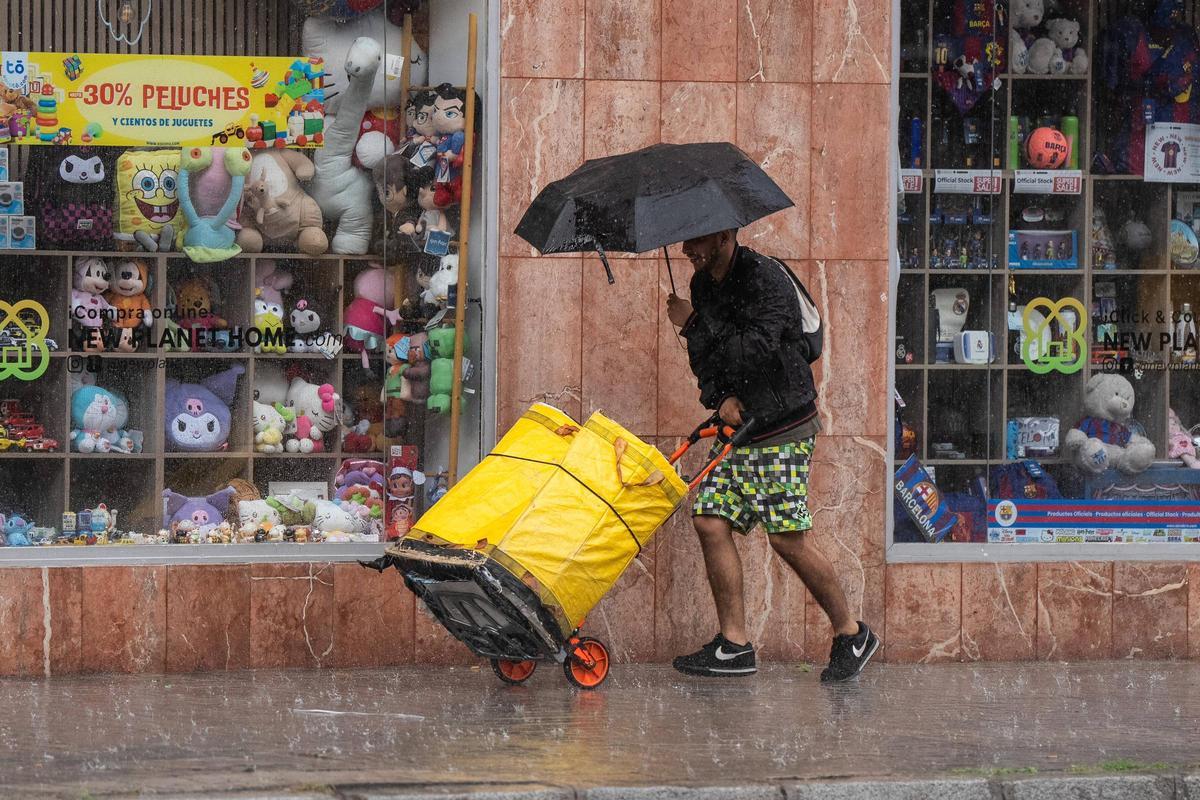 Aguacero en el barrio de Les Corts de Barcelona